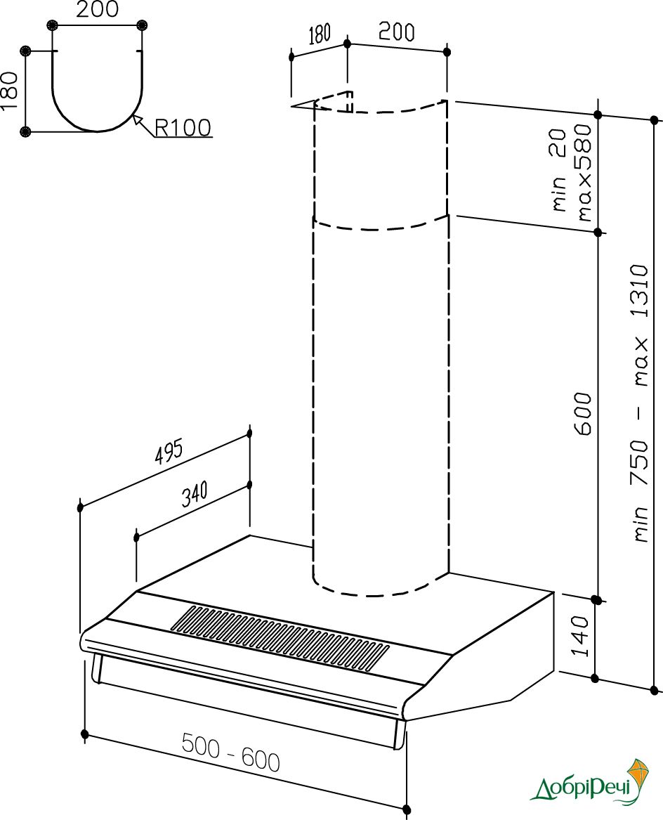 вытяжка для кухни размер трубы